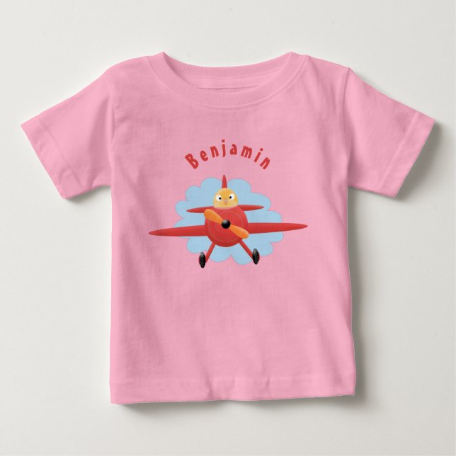 Cute bird flying red airplane cartoon illustration baby T-Shirt (Front)