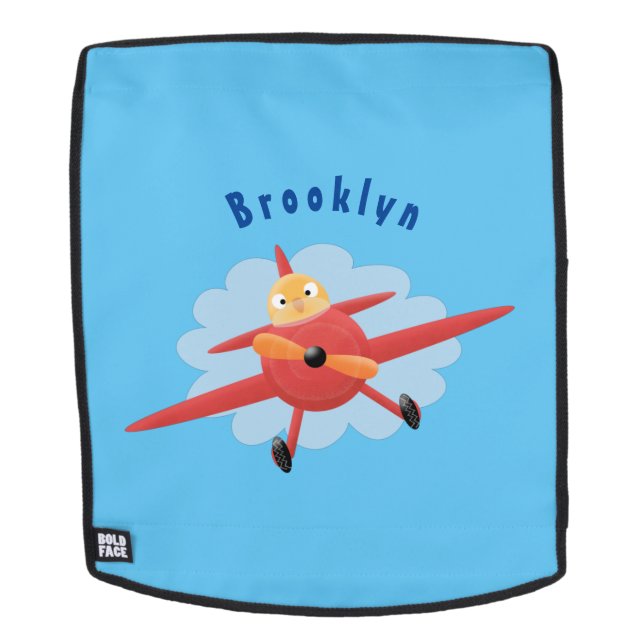 Cute bird flying red airplane cartoon illustration backpack (Removable Face)