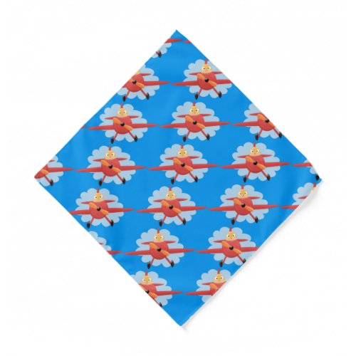 Cute bird flying red airplane cartoon illustration bandana