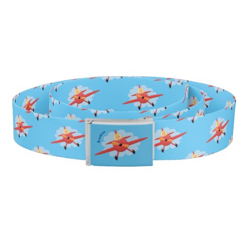 Cute bird flying red airplane cartoon illustration belt