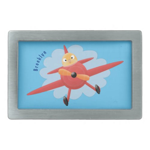 Cute bird flying red airplane cartoon illustration belt buckle