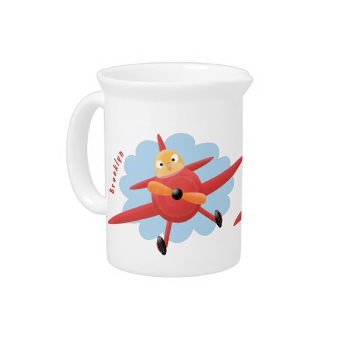 Cute bird flying red airplane cartoon illustration beverage pitcher