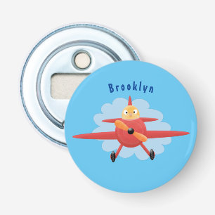 Cute bird flying red airplane cartoon illustration bottle opener