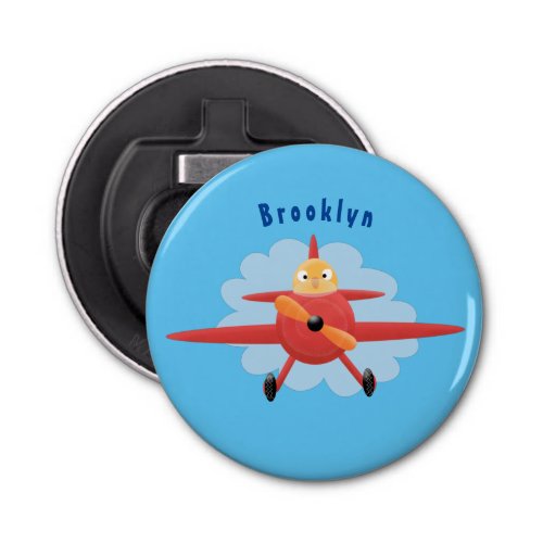 Cute bird flying red airplane cartoon illustration bottle opener