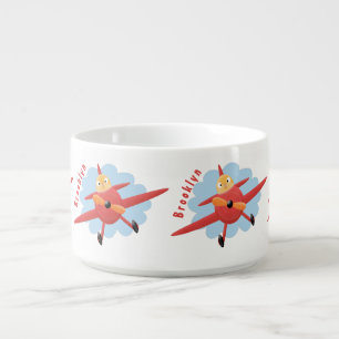 Cute bird flying red airplane cartoon illustration bowl