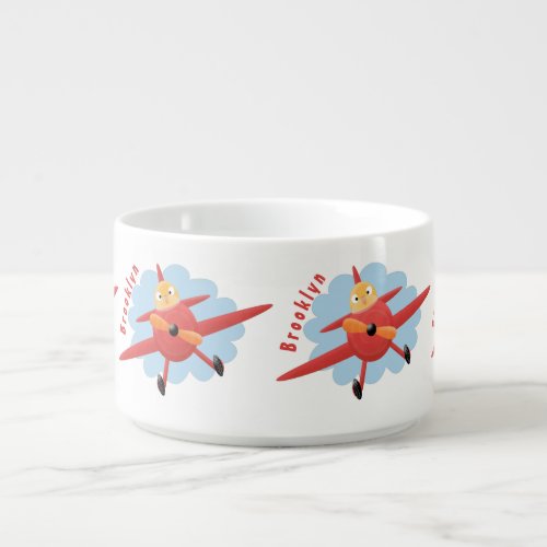 Cute bird flying red airplane cartoon illustration bowl