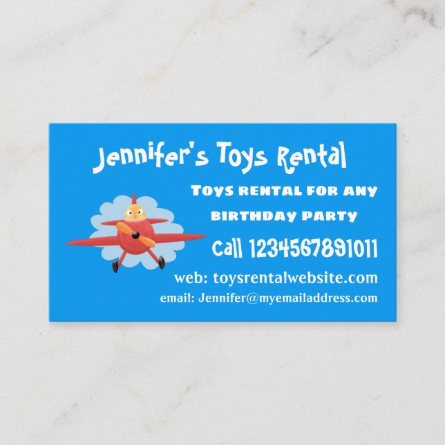 Cute bird flying red airplane cartoon illustration business card (Front)