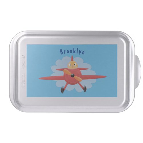 Cute bird flying red airplane cartoon illustration cake pan