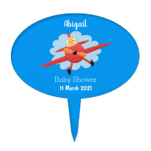 Cute bird flying red airplane cartoon illustration cake topper