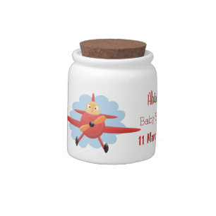 Cute bird flying red airplane cartoon illustration candy jar