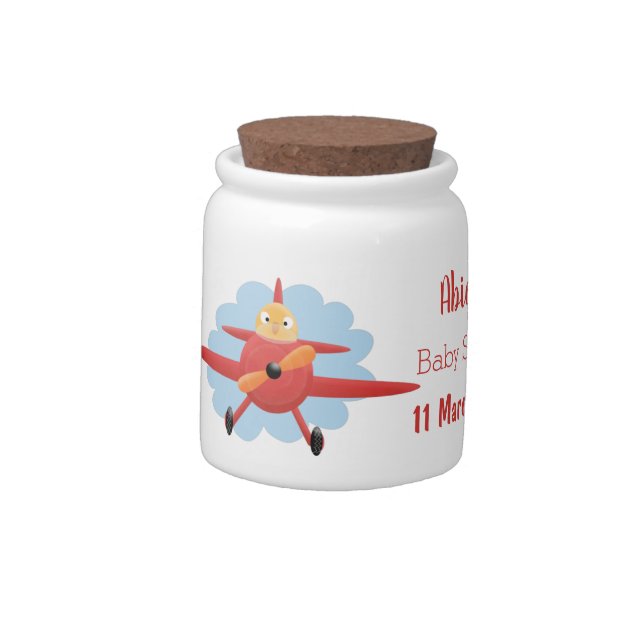 Cute bird flying red airplane cartoon illustration candy jar (Left)
