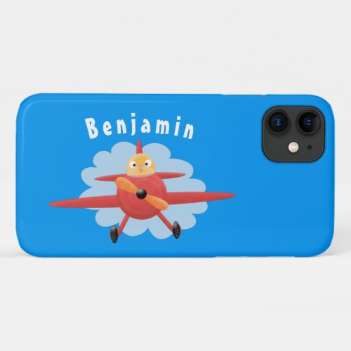 Cute bird flying red airplane cartoon illustration iPhone 11 case