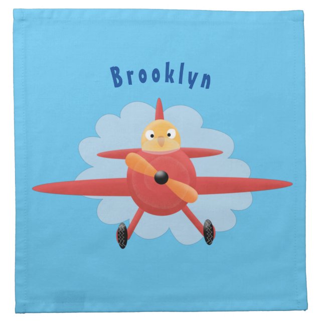 Cute bird flying red airplane cartoon illustration cloth napkin (Front)