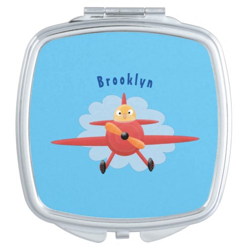 Cute bird flying red airplane cartoon illustration compact mirror