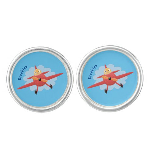 Cute bird flying red airplane cartoon illustration cufflinks