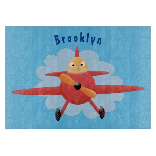 Cute bird flying red airplane cartoon illustration cutting board