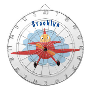 Cute bird flying red airplane cartoon illustration dart board