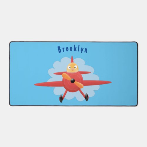 Cute bird flying red airplane cartoon illustration desk mat