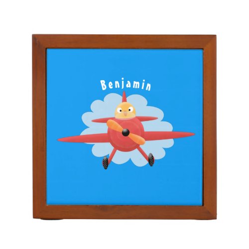 Cute bird flying red airplane cartoon illustration desk organizer