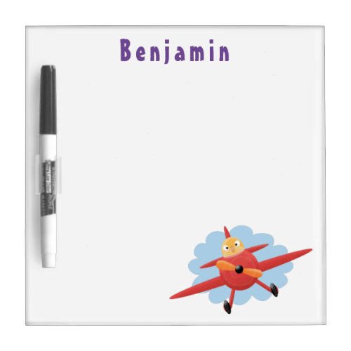 Cute bird flying red airplane cartoon illustration dry erase board