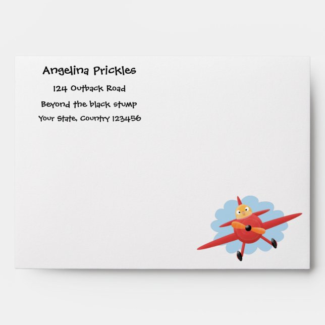 Cute bird flying red airplane cartoon illustration envelope (Front)