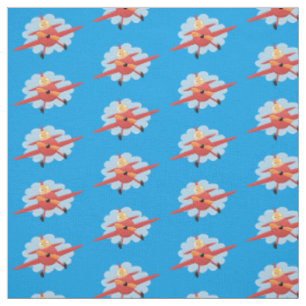 Cute bird flying red airplane cartoon illustration fabric