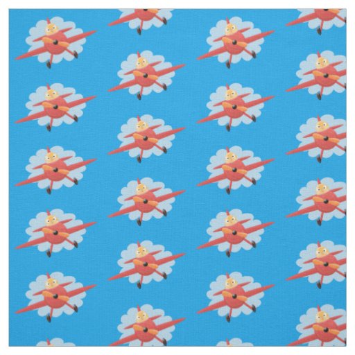 Cute bird flying red airplane cartoon illustration fabric