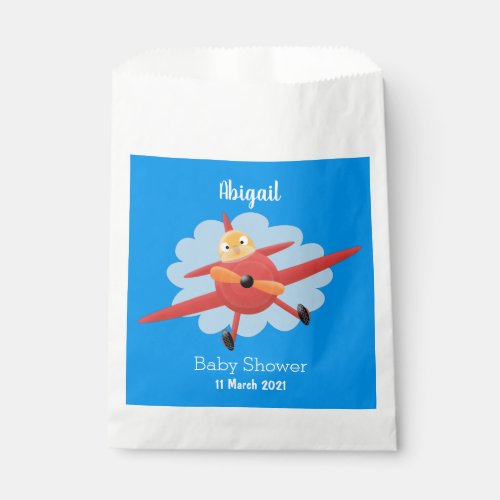 Cute bird flying red airplane cartoon illustration favor bag