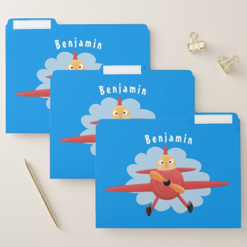 Cute bird flying red airplane cartoon illustration file folder