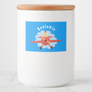 Cute bird flying red airplane cartoon illustration food label