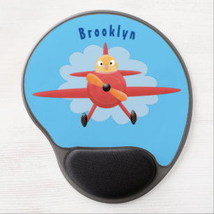 Cute bird flying red airplane cartoon illustration gel mouse pad