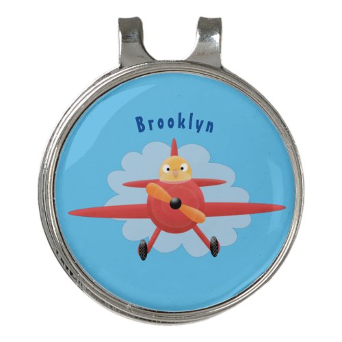 Cute bird flying red airplane cartoon illustration golf hat clip