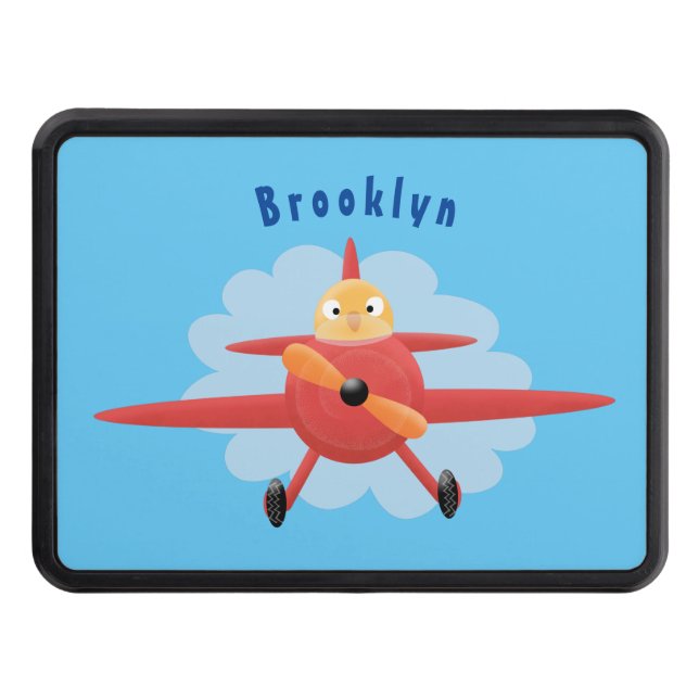 Cute bird flying red airplane cartoon illustration hitch cover (Front)