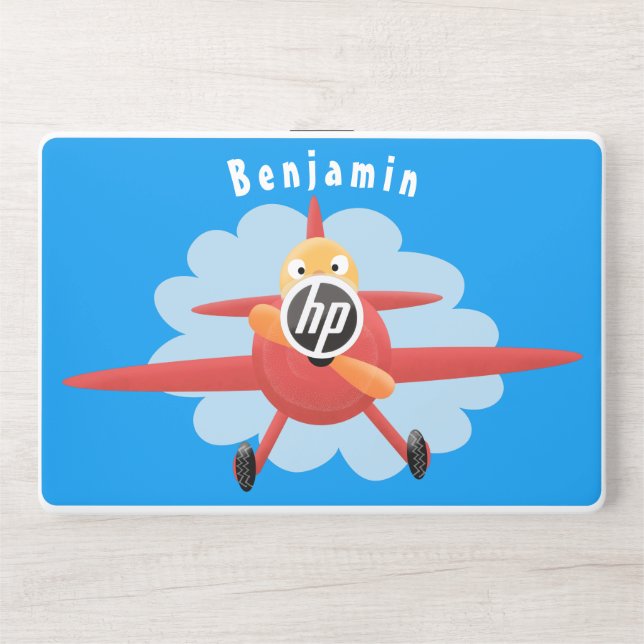 Cute bird flying red airplane cartoon illustration HP laptop skin (Front)