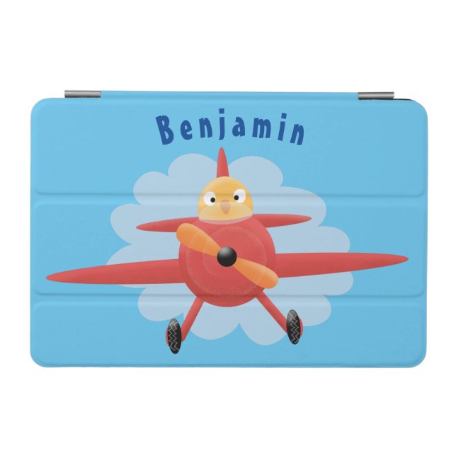 Cute bird flying red airplane cartoon illustration iPad mini cover (Horizontal)