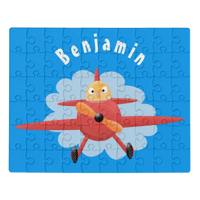 Cute bird flying red airplane cartoon illustration jigsaw puzzle (Puzzle Horizontal)