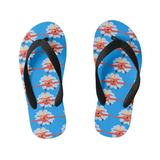 Cute bird flying red airplane cartoon illustration kid's flip flops (Footbed)