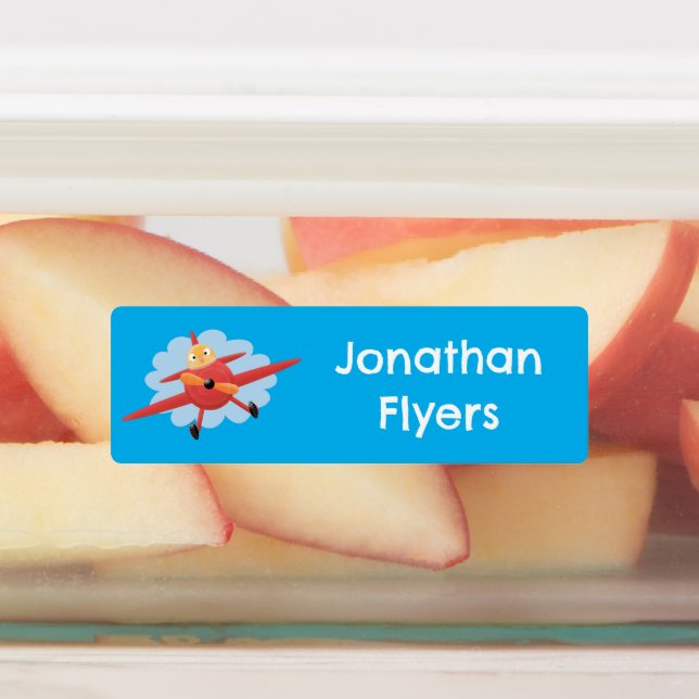 Cute bird flying red airplane cartoon illustration labels (Affixed)