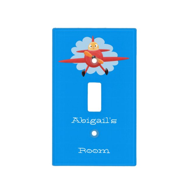 Cute bird flying red airplane cartoon illustration light switch cover (Front)