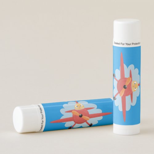 Cute bird flying red airplane cartoon illustration lip balm