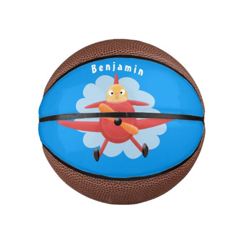 Cute bird flying red airplane cartoon illustration mini basketball