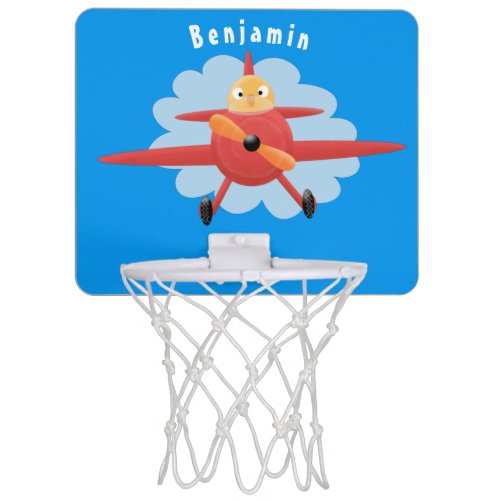 Cute bird flying red airplane cartoon illustration mini basketball hoop