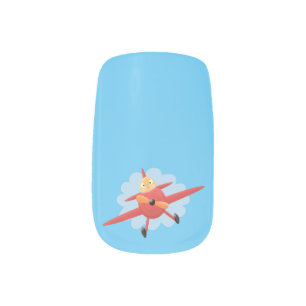 Cute bird flying red airplane cartoon illustration minx nail art