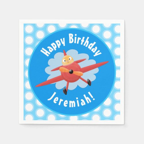 Cute bird flying red airplane cartoon illustration napkins