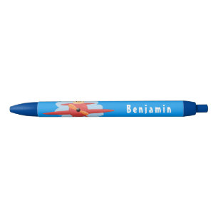 Cute bird flying red airplane cartoon illustration pen