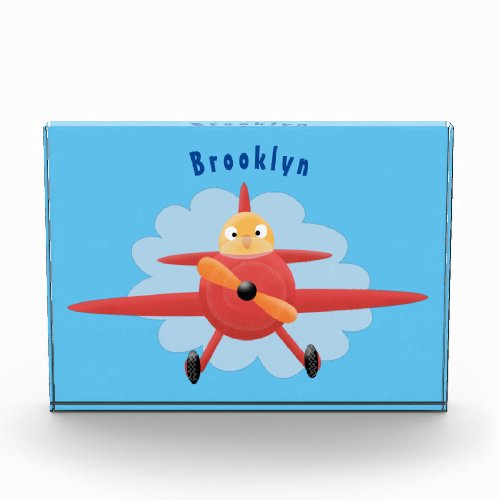 Cute bird flying red airplane cartoon illustration photo block