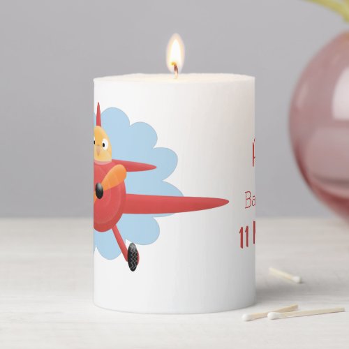 Cute bird flying red airplane cartoon illustration pillar candle