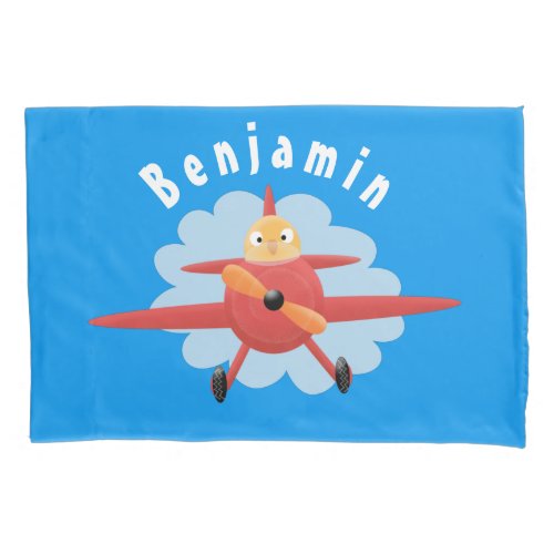 Cute bird flying red airplane cartoon illustration pillow case