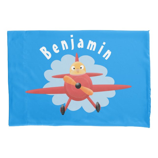 Cute bird flying red airplane cartoon illustration pillow case (Front)