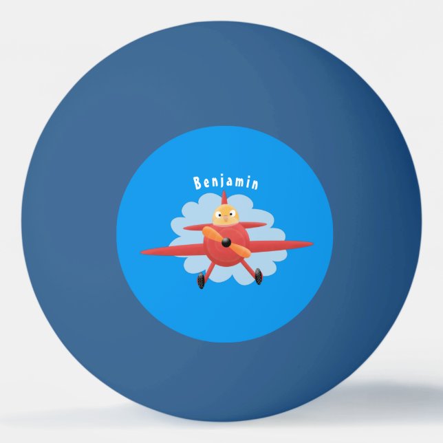 Cute bird flying red airplane cartoon illustration ping pong ball (Front)